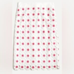 J Crew Pencil Floral Crochet Lined Pink & White Skirt Size 2 AK075 READ DESC.!